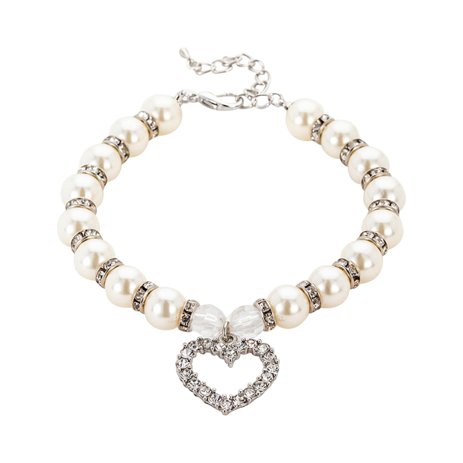 Pearls Dog Collar Adjustable Pet Chain with Flash Light for Dogs and Cats Comfortable Stylish Design (White, S)