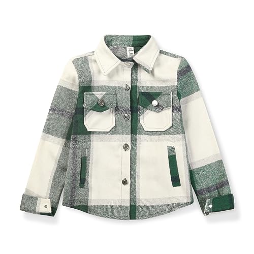 Image of Girls Flannel Plaid Shacket Button Down Long Sleeve Casual Shirt Shackets Fall Jacket Clothes