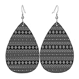 Pendientes Colgantes Patrón De Motivos Mixtos Aztecas En Blancos, Gris Y Negro Elegancia Pendientes Colgantes De Piel Lujo Aretes De Cuero Con Forma Para Decoración Mujeres Bodas