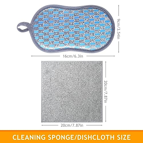 14PCS Reusable Sponge Set including 2 dish washing cloths and 2 hooksDurable Scrub Scouring Sponge,Non-Scratch Microfiber Sponge for Dishes,Pots,Pans - Image 2