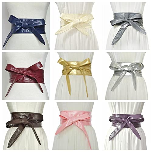 Women Faux Leather Obi Belt Self Tie Wide Wrap Around Bowknot Waistband Belt for Dress3
