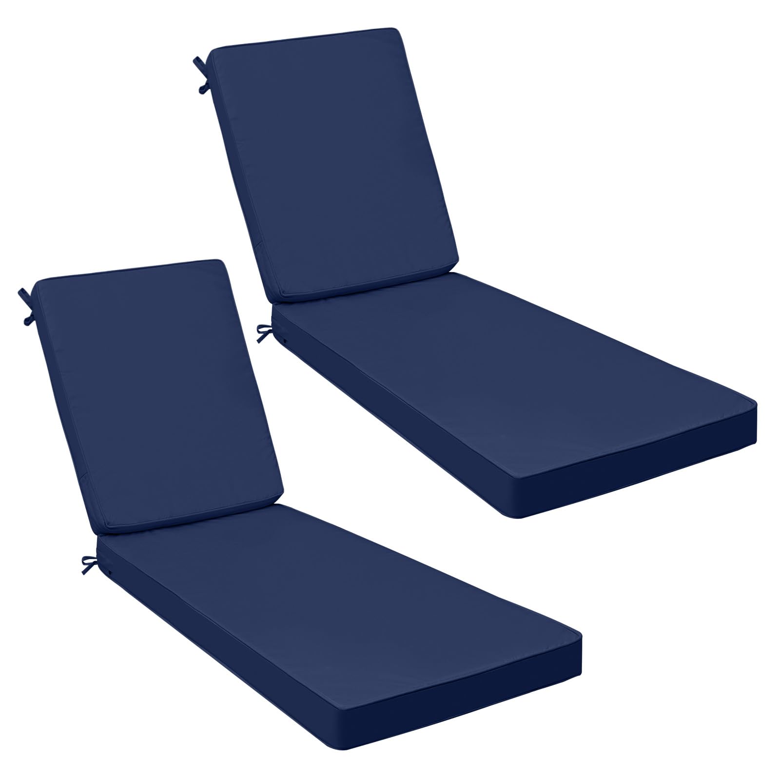 aaaaacessories outdoor chaise lounge cushions, fade-resistant, waterproof patio furniture replacement cushions, 72" x 21" x 3", set of 2, navy blue