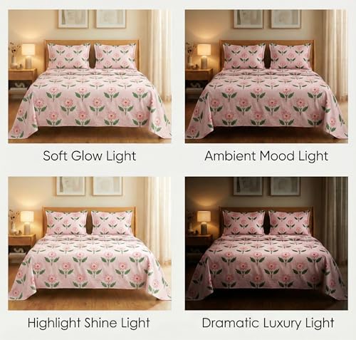 Image of BSB HOME Cloud Cotton King Size Bedsheet Set 228 x 254 cm, 220 Thread Count Soft & Breathable Cotton Bedsheet with 2 Pillow Covers, Floral Printed Bedding for Home (Dusty Pink)