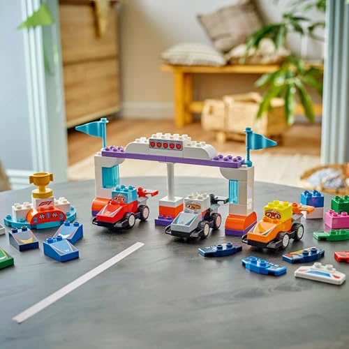 Image of LEGO DUPLO Town F1 Team Race Cars & Drivers Building Toy for Family Fun 10445 - Building Blocks for Age 2+ Boys and Girls
