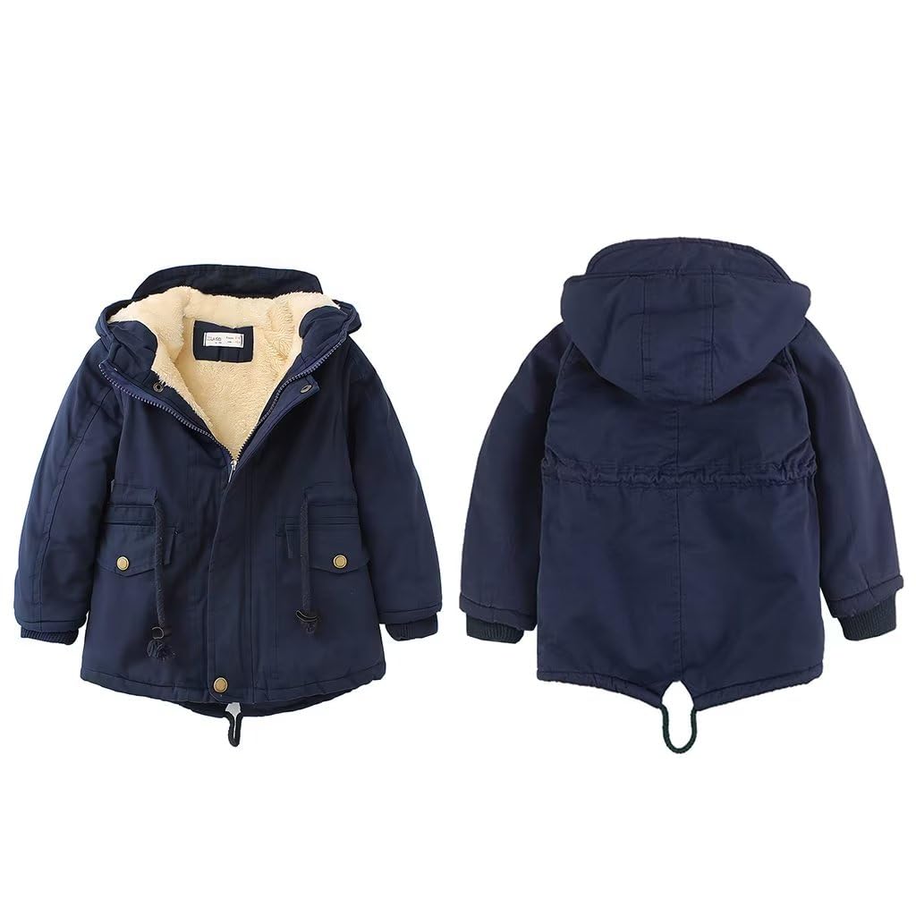 linboo Enfant Garçon Manteau Chaud Blouson à Capuche Hoodie Parka Doublure Polaire Epais Veste d'Hiver pour Bébé Garçon Fille