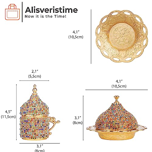 Alisveristime Crystal Embellished Turkish Coffee Set – 27 Pieces – Decorative Zamac Espresso Cups, Saucers And Sugar Bowl With Tray – Available In Three Color Variations (Multi) #TOP2