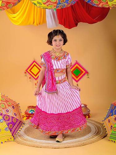 Image of AHHAAAA Kids Ethnic Ghoomar Lehenga Choli-Chania Choli with Dupatta Set for Baby Girls Y0033
