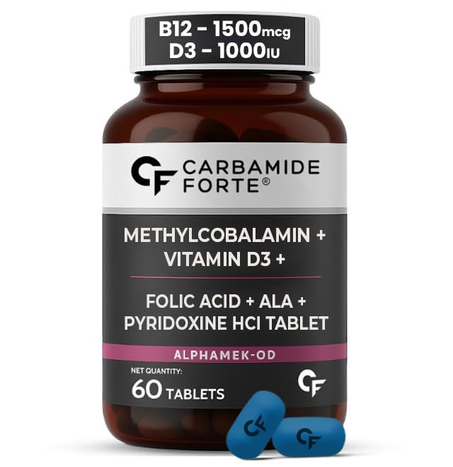 Carbamide Forte Methylcobalamin 1500mcg Vitamin b12 Tablets with added Vitamin D3 | Vitamin b12 Supplements for Men & Women | Vitamin D3 Supplements for Men & Women | Folic Acid, ALA, Pyridoxine HCl - 60 Tablets