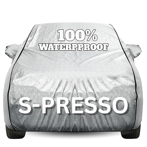 Image of Waterproof Car Body Cover - 100% Water Proof Custom Fit New Car Covers, Outdoor Full Protecting Cover for S-Presso (All Models) with Free Storage Bag - UV, Rain & Dust, All Weather Protection