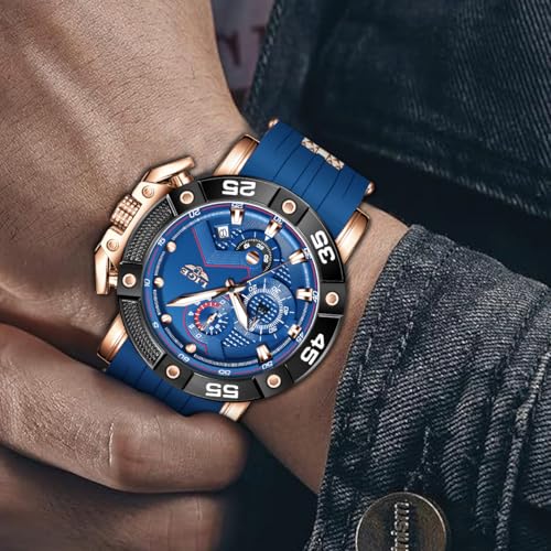 Image of LIGE Unique Mens Wristwatch Fashion Multifunction Chronograph with Calendar Quartz Analog Watch Waterproof Outdoor Sport Watch for Men Casual