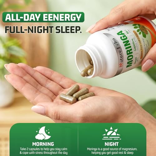 Nature Echo Moringa Capsules 1000mg, 50:1 High Potency Extract- Superfood Supplement - Vegan, Non-GMO, Gluten Free - 120 Capsules — view 6