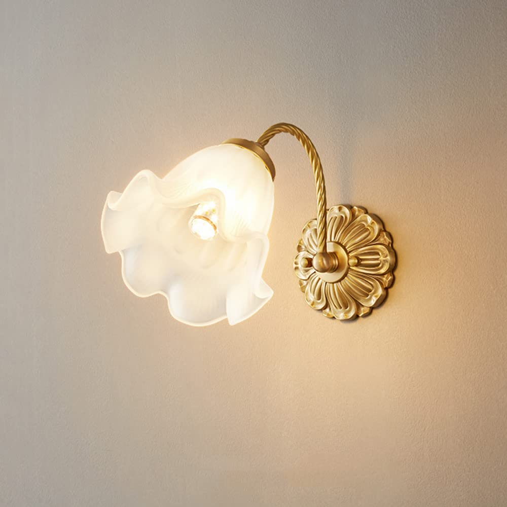 SXSCARKX Elegant Glass Wall Sconce Lighting Fixture Copper Lamp, Modern French Style Mount Lights E14 Bedroom Bedside Lamps, Living Room Restaurant Sconces