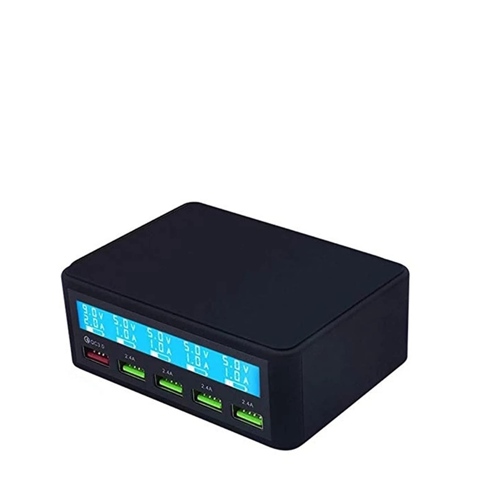 Chargeur USB, Chargeur USB multiple, chargeur de bureau 50 W à 5 ports, chargeur mural rapide de voyage multi-ports avec écran LCD for téléphones intelligents, tablettes, etc.(Black Without Cable)