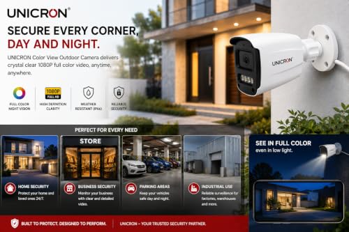 Image of UNICRON CCTV Bullet Outdoor Security Camera | 24x7 Color View | HD Camera with Human Detection, Built-in Microphone, Digital WDR, ONVIF Support | Two-Way Audio, Color Night Vision | Weatherproof