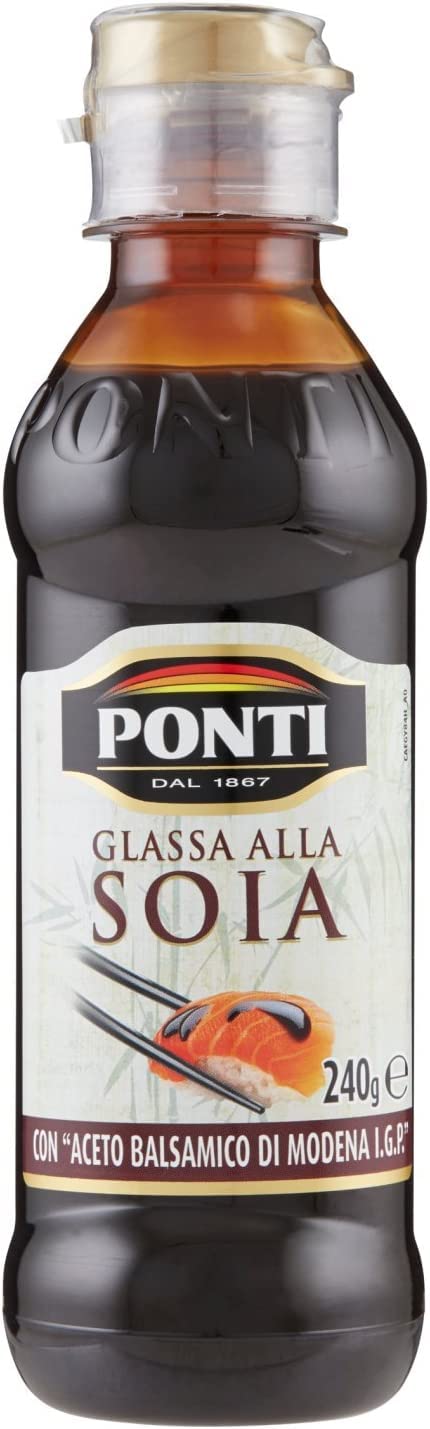 12x Ponti Glassa alla Soia Gastronomische Glasur Sauce Soja Würzsaucen 240g mit Balsamico-Essig von Modena IGP