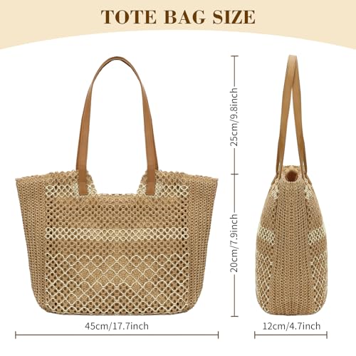 Image of MICOM Tote Bag for Women-Large Woven Bag,Straw Beach Bag,Lightweight Straw Beach Totes Bags for Women,Woven Handbag with PU Strap and Zipper for Picnic
