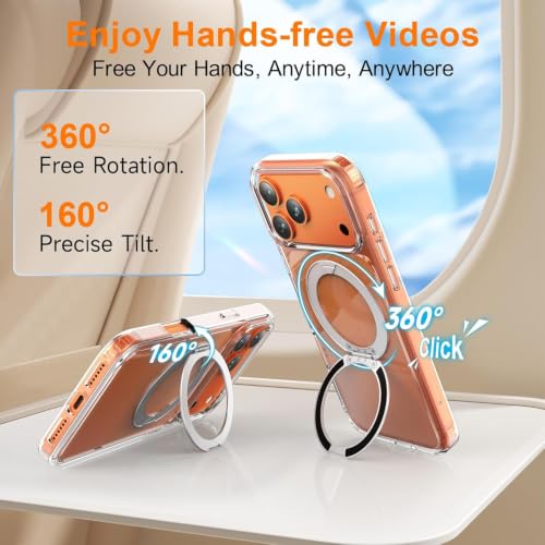 Image of EGOTUDE for iPhone 17 Pro Max /iPhone 18 Pro Max Case | Clear Hard Back Cover with 360 Magnetic Rotate Stand