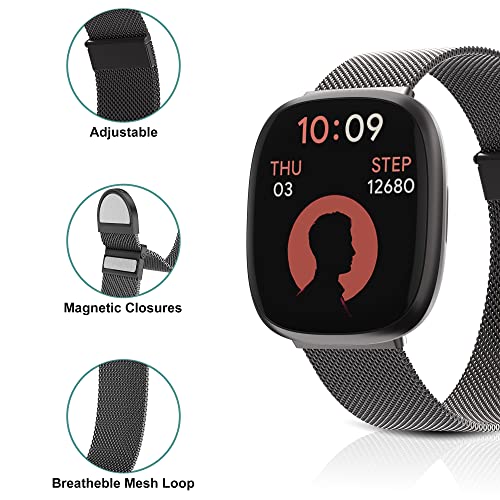 Higgs Strap Compatible with Fitbit Versa 3/4 & Sense 2, Dual Magnetic Adjustable Metal Strap for Women & Men, Graphite Fashion - Image 2
