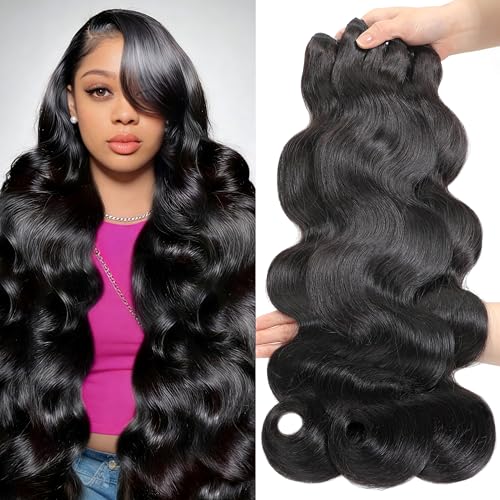 16A Body Wave Bundles Human Hair 20 22 24 Inch 3Pcs Raw Bundles Human Hair Extensions Direction Cuticles Unprocessed Virgin Real Human Hair Retains Silky Soft and Thick 3X Longer Lifespan Reusable