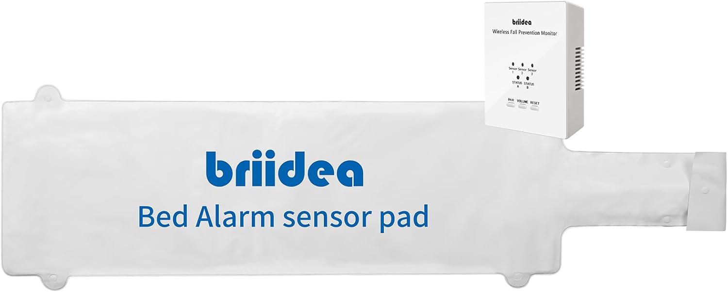 Briidea Wireless Bed Alarm for Elderly Adults, Fall Prevention Monitor, Bed Sensor Pad & Pager with Pre-Alarm Function, Give Early Warning, Two Modes Personalized Sensing