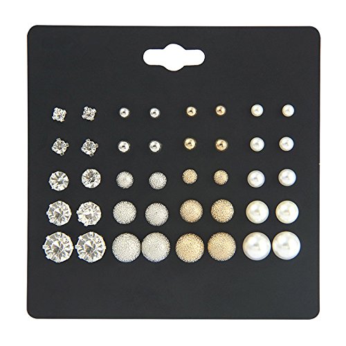 20 Pairs Stud Earrings Crystal Pearl Earring Set Ear Stud Earring for Women Men Silver and Gold for Christmas Gifts2