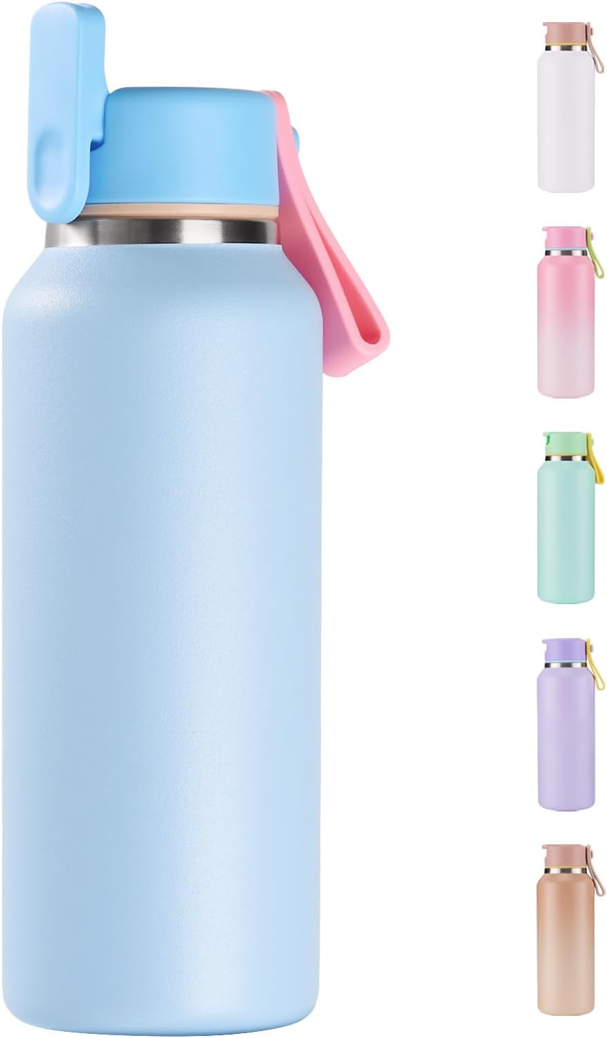 12oz Kids Water Bottle for School Boys&Girls, 304 Stainless Steel Toddler Cup, Insulated Water Bottle with Straws, BPA-Free, Blue