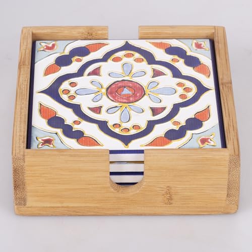 Villa d’Este Home Tivoli 4er Set Deko Fliesen 11x11cm Keramik Boden Kork Yucatan