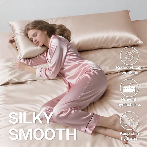 Image of MR&HM Satin Body Pillow Cover, Soft and Breathable Body Pillow Case with Envelope Closure, Cooling and Silky Long Pillowcase for Hair and Skin,Grey (20x54, Champagne)