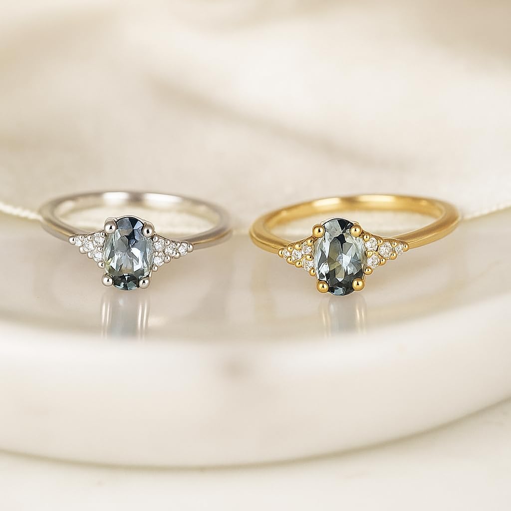 Oval Montana Sapphire Ring, Elegant Minimalist Wedding Promise Band for Women, Handmade 925 sterling Silver Ring