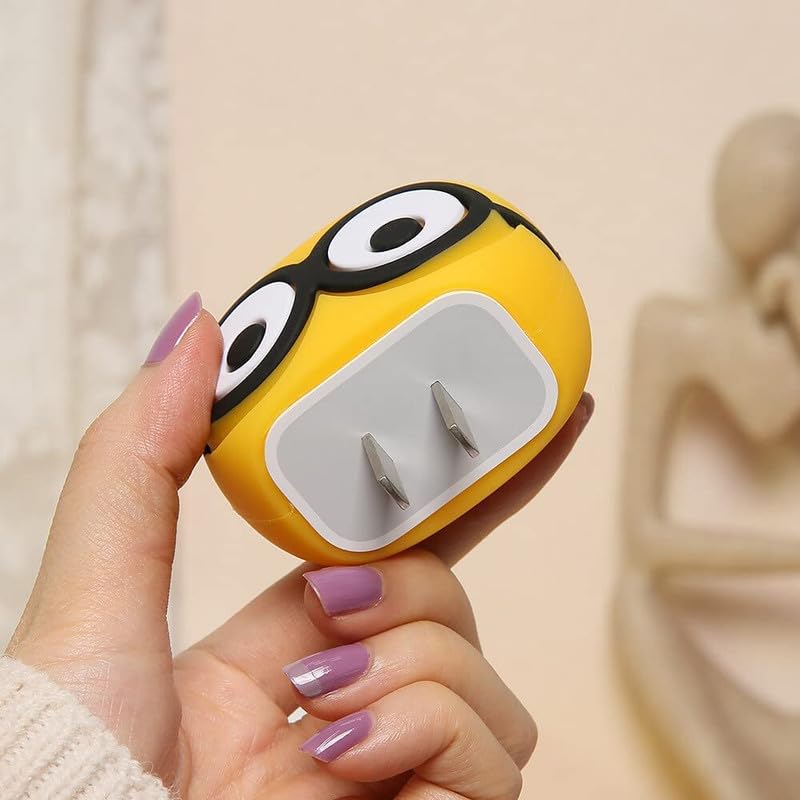 Image of DIVERTS Charger Case Cover 360 Degree Full Protection Cover Funny Cartoon Character Compatible for iPhone 18-20W Silicone Protective Charger Cover Cable Protector (Mini Eys Yellow Design)