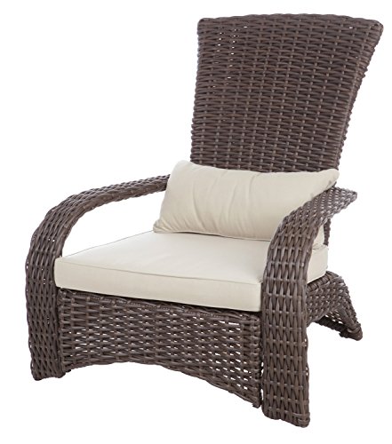 Patio Sense Deluxe Coconino Wicker Chair | All Weather Wicker | Beige Cushion and Lumbar Pillow | Adirondack Style Armchair | For Porch, Lawn, Garden, Backyard, Balcony, Deck, Pool, Indoor, Outdoor |
