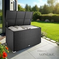 tectake® Aluminium Polyrattan Aufbewahrungsbox mit Deckel, 750L, Gartenkiste wetterfest, Gartenbox mit Gasdruckfedern, Garten Auflagenbox, UV-beständig, rostfrei, Stauraum, 145x82,5x79,5 cm - schwarz – Ansicht 7