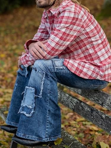 Men's 70s Retro Flared Jeans - Relaxed Fit Stretch Denim Pants with Bell Bottom2