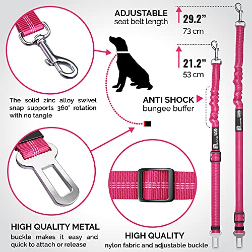 Seat Belt for Dogs with Elastic Bungee Buffer | Car Travel Accessories for Dogs Adjustible, Elastic (Pink)