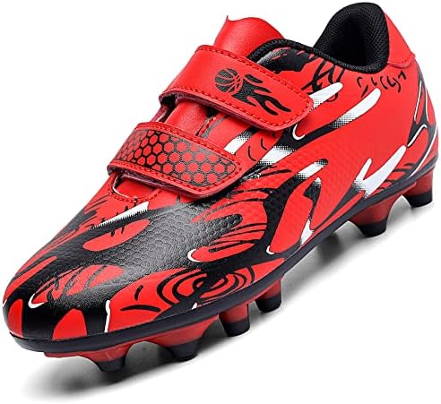 ASOCO DREAM Kids Soccer Shoes Boys Girls Firm Ground Soccer Cleats Youth Professional Athletic Outdoor/Indoor Football Shoes,Red,6 Big Kid