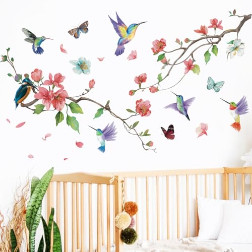Vinilo decorativo floral pájaro para pared 24x36 in miniatura 3
