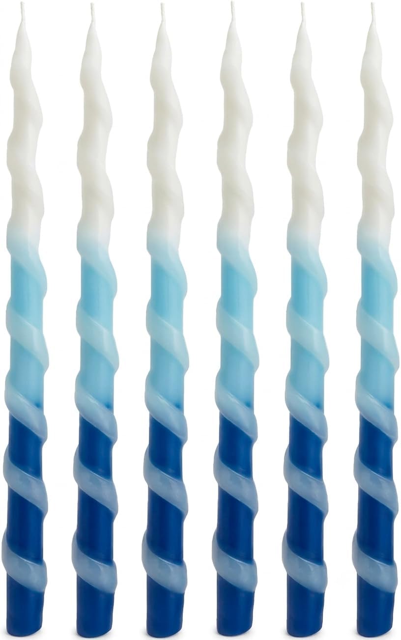 The Dreidel Company Deluxe Twisted Spiral 45 Blue & White Ombre Triangle Hanukkah Menorah Candles for All 8 Nights of Chanukah Burn Time 1-Hour (Single)