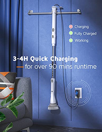 Homitt Electric Spin Scrubber Cordless Shower Cleaning Brush Built-in 2 Batteries, 360 Power Rotation with 4 Replaceable Cleaner Heads and Adjustable Extension Handle for Bathroom, Tub, Tile, Floor - Thumbnail 6