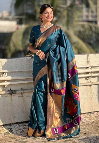 Image of SGF11 Women's Kanjivaram Paithani Silk Saree With Unstitched Blouse Piece