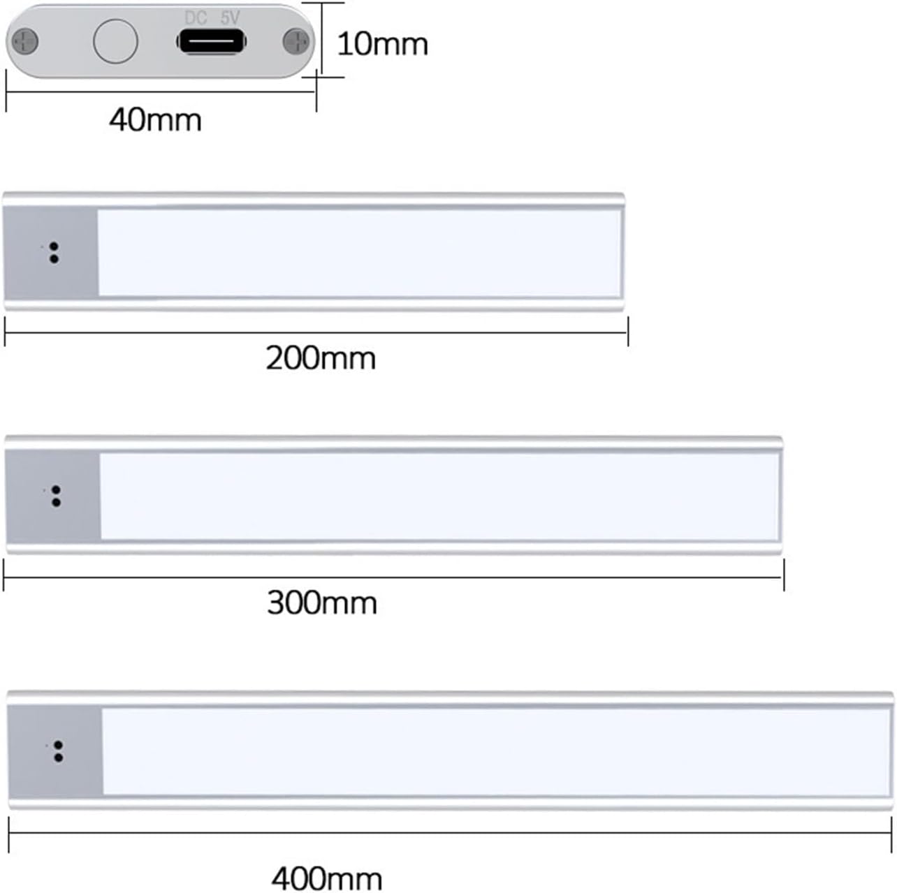 MeLphi Wireless Smart LED Hand scan Sensor Cabinet lamp Kitchen Desk Bedside Mirror LED Charging Magnetic Strip lamp (Color : Tricolor, Size : 40cm)