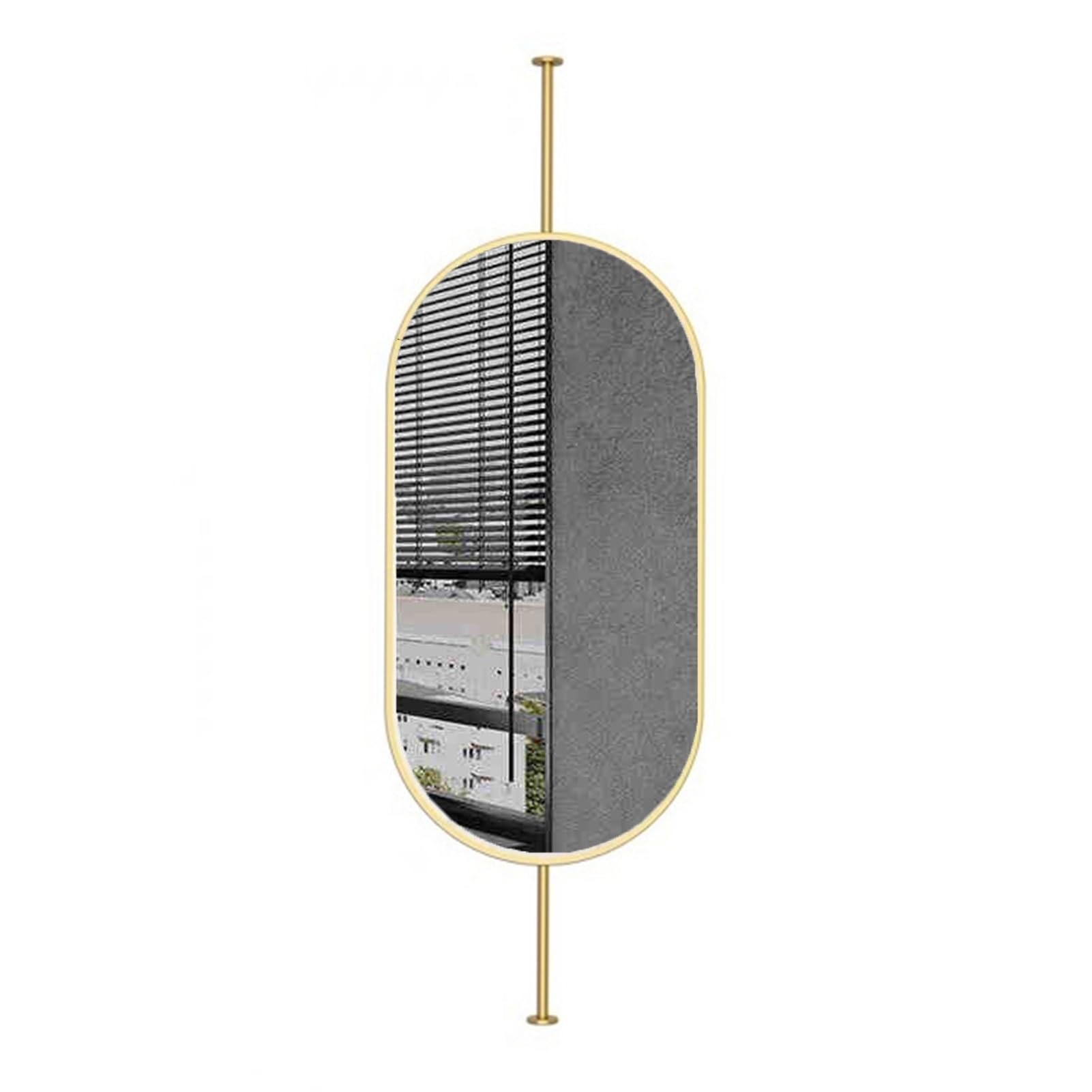 Miroir de plafond ovale suspendu pour gagner de la place en salle de bain dorée