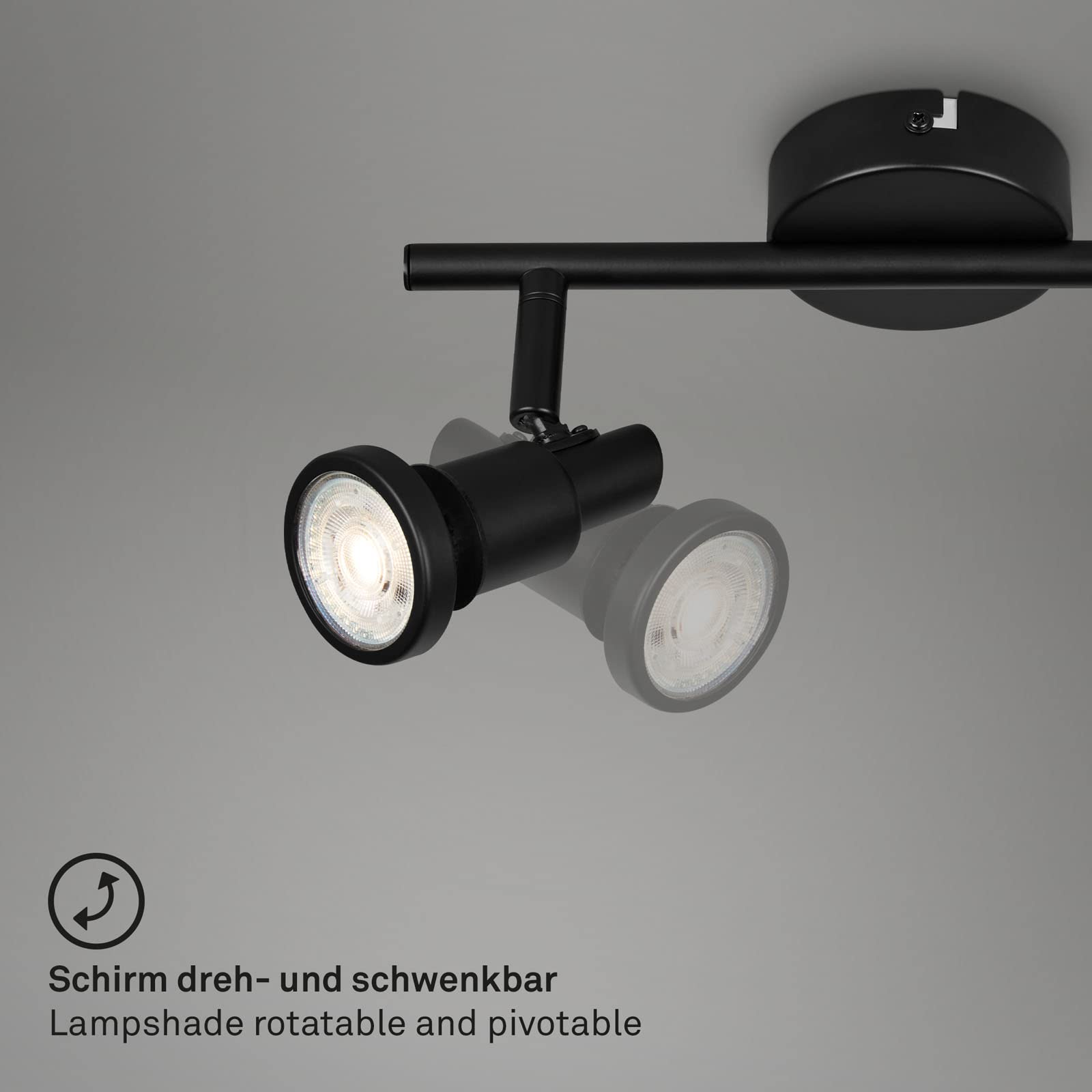 BRILONER - Plafonnier LED salle de bain, ajustable, plafonnier LED salle de bain, IP44, couleur de lumière blanc chaud, GU10, noir, 275x80x123 (LxlxH)