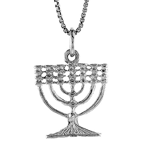 3/4 inch Small Sterling Silver Menorah Pendant Necklace for Women and Men 17mm Wide 16-30 inch