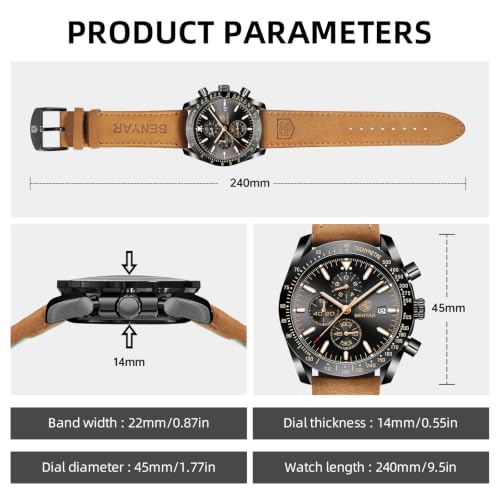 Image of BENYAR Mens Watches Quartz Movement Chronograph Leather Strap Fashion Business Sport Design 30M Waterproof Scratch Resistant Elegant Gifts for Men
