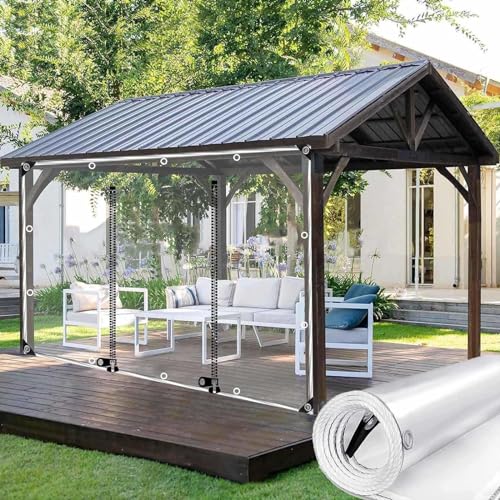 Outdoor Clear Tarp Curtains,Waterproof Transparent Pergola Gazebo Tarpaulin Side Panels,Partition Curtains With Zipper Door,Weatherproof Pvc Tarpaulin Cover With Grommets,L×H-7*2.2m(23*7.2ft)