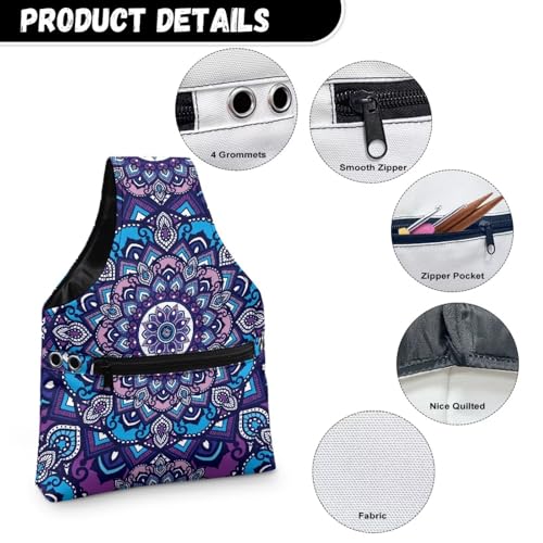 Image of ZUXONGSY Mandala Yarn Bags for Knitting Retro Floral Yarn Tote Bag for Women Floral Portable Knitting Project HanbBag for Crochet Hooks