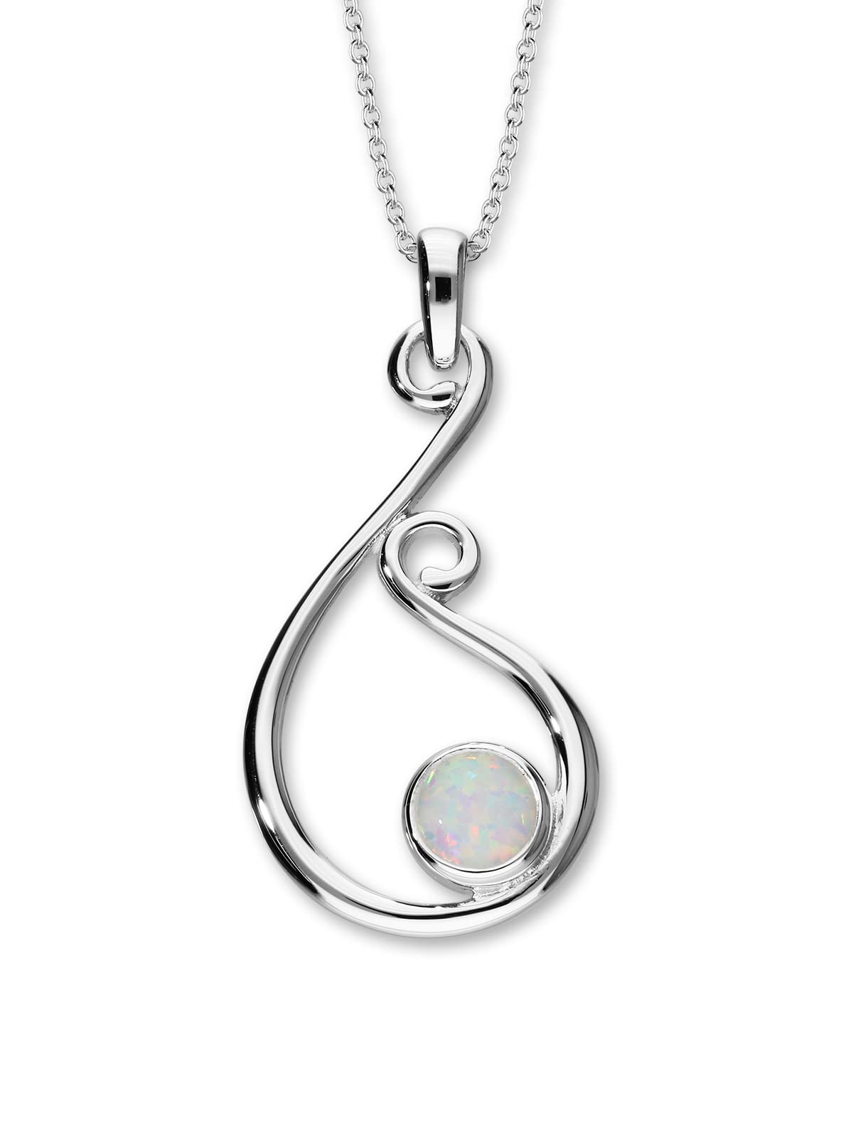 ORTAK 925 Sterling Silver Pendant Necklace October Birthstone White Opal Synthetic Gemstone Libra Zodiac Sign High Polished Handmade Necklaces Scottish Fine Jewellery of Scotland
