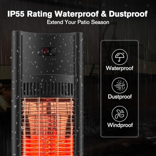 ThermoMate Outdoor Indoor Electric Patio Heater, 1500W 38.5\" Portable Tower Infrared Heaer, IP55 Rated Space Radiant Heater with Remote, Timer, Tip-over Protection for Backyard, Restaurant & Garage