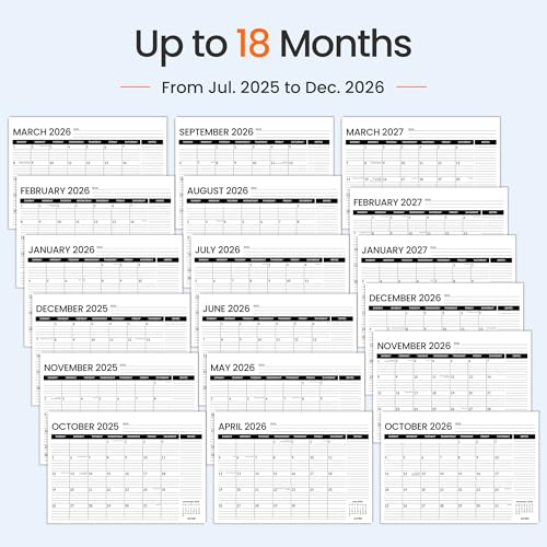 Image of SUNEE Desk Calendar 2026, 18 Months from Oct. 2025 to Mar. 2027, 17 inchx12 inch Academic Calendar 2026 for Home, School, or Office - 2026 Monthly Calendar with Note, Black