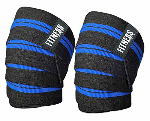 STEIGEN FITNESS Knee Wraps (Pair) with Strap for Squats, Weightlifting, Powerlifting, Leg Press, and Cross Training WODs- Flexible 78 inch Knee Wraps for Squatting - for Men & Women (Blue-2)